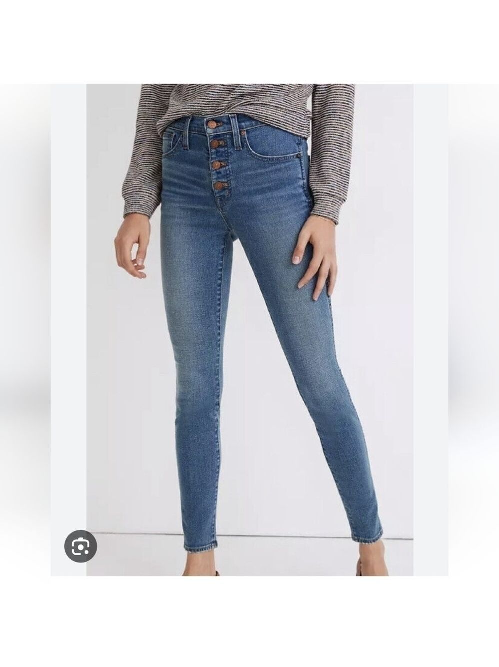 MADEWELL | 10" High Rise Skinny Jeans in Dewitt Wash exposed Button Fly sz 25